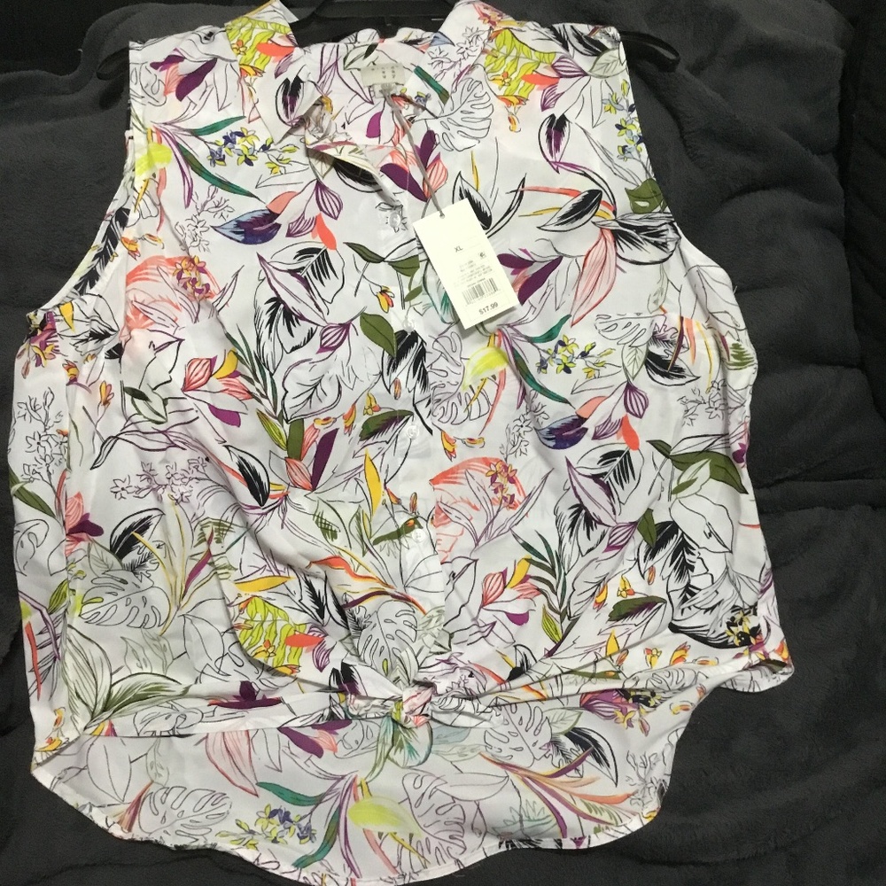 A New Day Sleeveless White Floral Blouse/Shirt NWT
